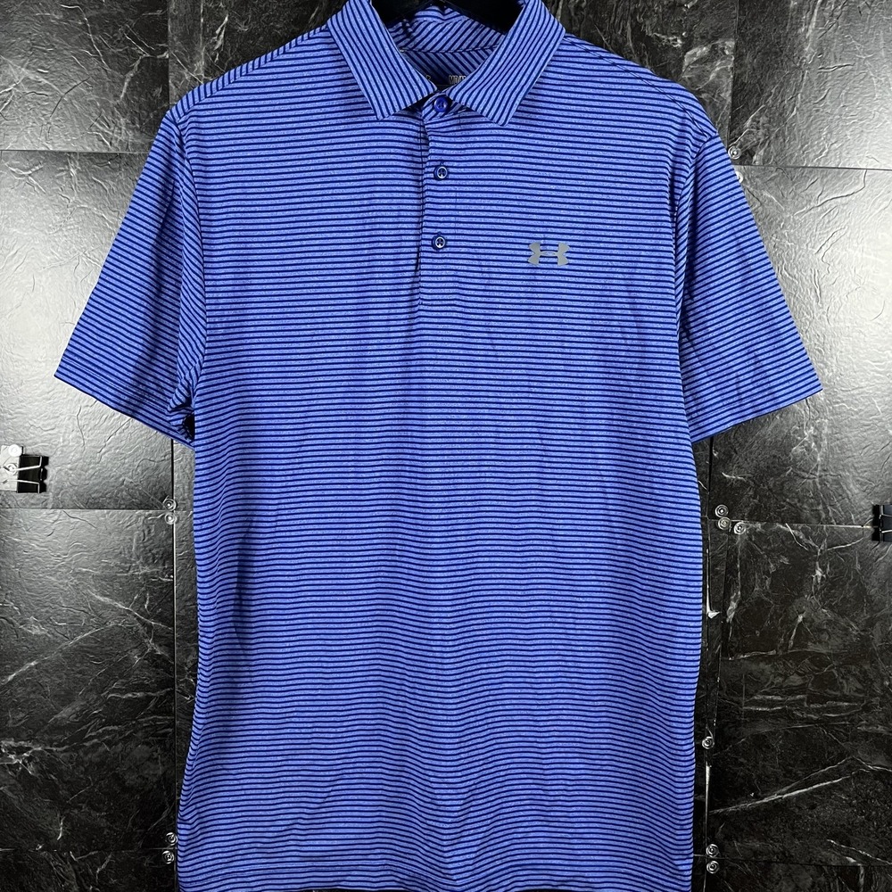 Under Armour Men's Blue HeatGear Striped Polo Shirt Medium